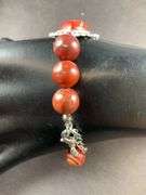 Red jasper 8-10in silvertone bracelet