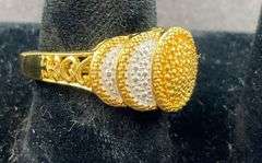 Yellow diamond accent scalloped platinum bond 18k gold plated size 7 ring