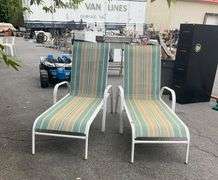 Striped Fabric Chaise Lounges with Metal Frames