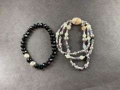 Two Beaded Bracelets Black And Gray