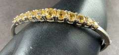 Bangle Bracelet Side Clasp With Citrine Colored Stones 12.5 grams Sterling Silver size 2 1/2"