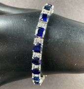 “EMA” Bracelet With Sapphire Like Stones And CZ's 18.7 grams Sterling Silver size 7.5"