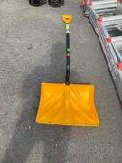 Plastic Snow Shovel with Curved Handle and Yellow Scoop