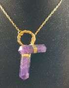 Amethyst pendant necklace 36in goldtone