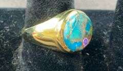 Turquoise ring goldtone size 8