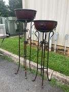 Freestanding Metal Plant Stands with Decorative Bowls