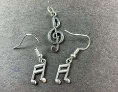 3-pc Silvertone musical note and treble clef pendant set