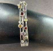 Bangle Bracelet With Multi Stones With A Clasp 20.3 grams Sterling Silver size 2 "