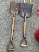 Two Metal Head Shovels with Wooden Handles