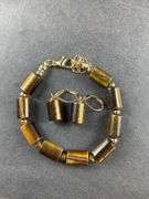 Tiger eye lever back earrings and 7-9in rosetone bracelet
