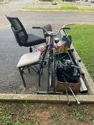 Scrap Lot with Bicycle, Chairs, Scooter, and Miscellaneous Items