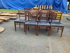 Seven Chairs with Wooden Frames and Fabric Upholstered Seats