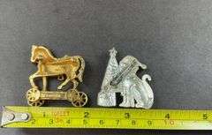 Two Lapel Pins Rocking Horse w/ Cat And Christmas Tree Pin