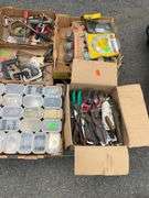 Pallet Lot of Assorted Hand Tools, Hardware, and Organizational Bins