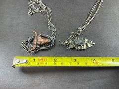 Two Men's Necklaces One Bull With Horns And Arrow Head With Indian