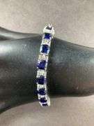 “EMA” Bracelet With Sapphire Like Stones And CZ's 18.7 grams Sterling Silver size 7.5"