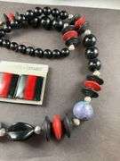 Costume Jewelry Ceramic Beaded Necklace And Earrings Also Ceramic Blues Black And Red