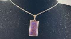 Purple turquoise pendant platinum bond and stainless steel chain 20in