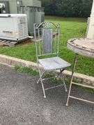 Decorative Metal Bird Sculpture, Foldable Patio Table, and Folding Chair