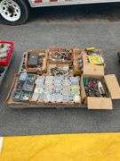 Pallet Lot of Assorted Hand Tools, Hardware, and Organizational Bins
