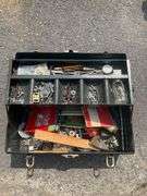 Metal Toolbox with Handle and Assorted Accessories