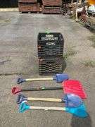 Plastic Toy Shovels and Rakes with Two Milk Crates