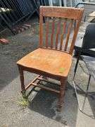 Two Chairs Including Wooden Slatted and Metal-Framed Chair