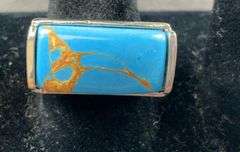 Blue turquoise solitaire ring platinum bond size 7