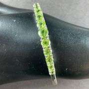 Bangle Bracelet Side Clasp With Peridot Colored Stones 12.4 grams Sterling Silver size 2 1/2"