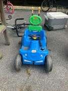 Blue Plastic Ride-On Toy Car with Steering Wheel and Rear Handle