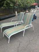 Striped Fabric Chaise Lounges with Metal Frames