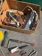 Wicker Basket and Cardboard Box Containing Assorted Tools