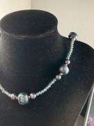 28-30in Tahitian peacock shell pearl and midnight bleu glass beaded silvertone necklace