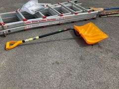 Plastic Snow Shovel with Curved Handle and Yellow Scoop