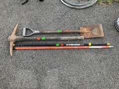 Pickaxe and Shovel with Two Extending Poles