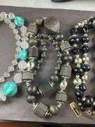 Costume Jewelry Necklace With Black And Gold Ceramic Beads/ Black Wood Necklace Material With Silver Spacers and Necklace With Clear Beads And Turquoise Blue Decorative Beads