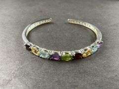 Multi Stone Cuff Bracelet 12.7 grams Sterling Silver size 2 1/2"