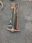Pickaxe and Shovel with Two Extending Poles