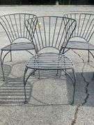 Three Metal Side Chairs with Slatted Seats and Curved Bar Backing