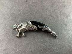 Stainless faux black jade wolf tooth pendant