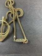 Two Gold Tone Men's Necklaces With Eagle Pendant, One Arrow, Gold Tone Medallion (Mayan) Calendar