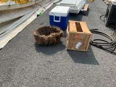 Wire Hanging Moss Basket and Wooden Crate