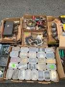Pallet Lot of Assorted Hand Tools, Hardware, and Organizational Bins