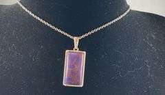 Purple turquoise pendant platinum bond and stainless steel chain 20in