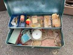 Two Metal Toolboxes, Four-Drawer Organizer, and Fishing Toolbox