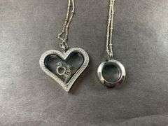“Origami Owl” Two Necklaces With Pendants Costume Jewelry One Had Heart With CZ's Love And Ring, Second Is A Plain Pendant