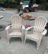 Beige Plastic Patio Chairs with Crack in Seat