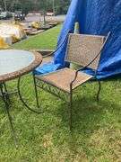 3-Piece Patio Set with Two Metal Frame Armchairs and 30-Inch Glass Top Table