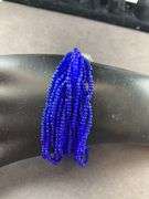 Blue glass seed bracelet rhodium over sterling silver 8.5in