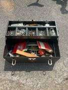 Metal Toolbox with Handle and Assorted Accessories